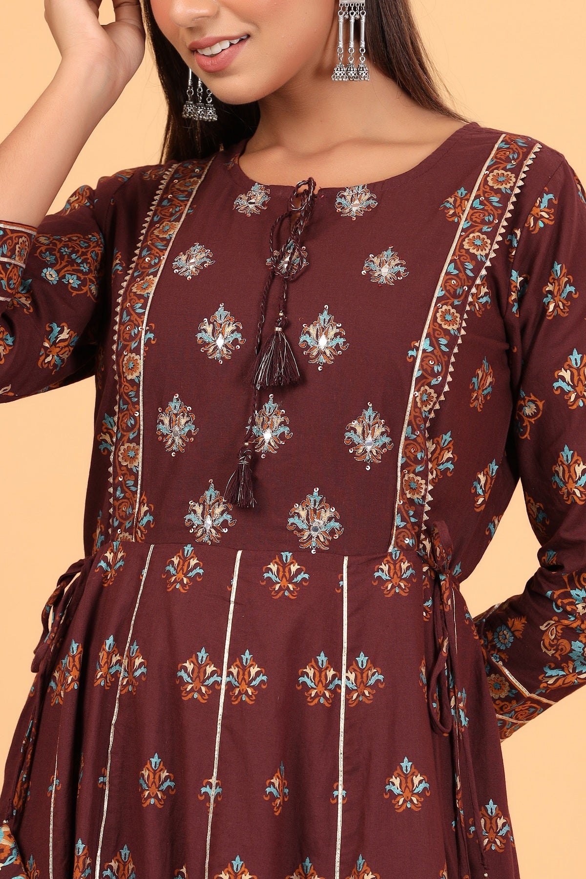 Kaajh Women's Maroon Printed Embellishment Anarkali Kurta - Distacart