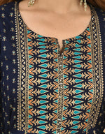 Thumbnail for Kaajh Women's Blue Green Gold Print Embellishment Anarkali Kurta - Distacart