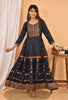 Kaajh Women's Blue Orange Gold Print Embellishment Anarkali Kurta - Distacart