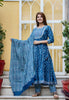 Kaajh Women's Blue Mirror Embellished Anarkali Suit Set - Distacart