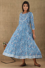 Thumbnail for Kaajh Women's Blue Floral Print Embroidery Anarkali Kurta - Distacart