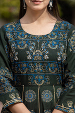 Thumbnail for Kaajh Women's Green Gold Printed Ethnic Gown - Distacart