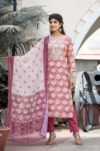 Kaajh Women's Pink Modal Silk Embroidered Suit Set - Distacart