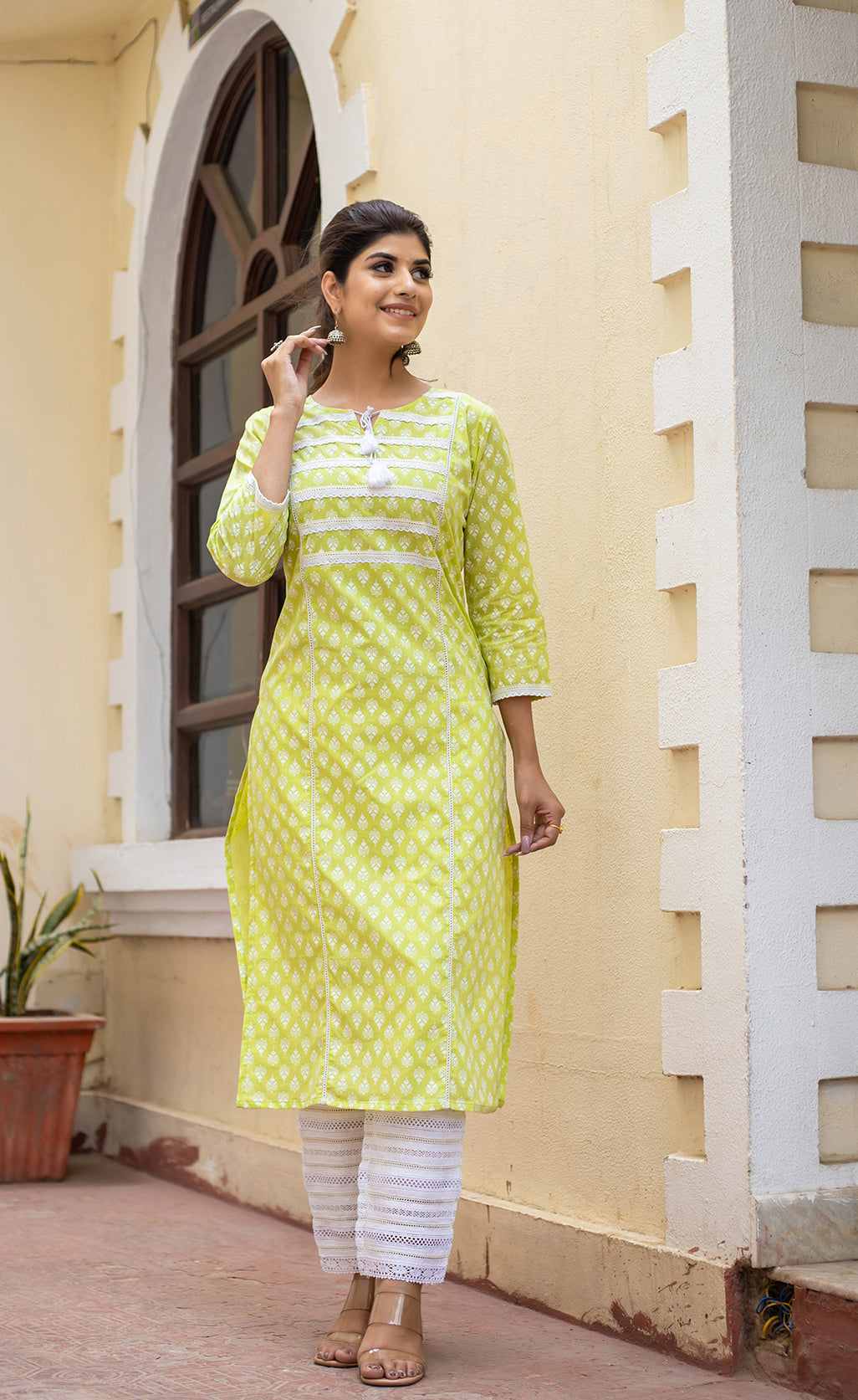 Kaajh Women's Green Pastel Printed Cotton Casual Kurta - Distacart