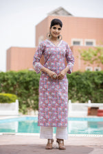 Thumbnail for Kaajh Women's Pink Floral Printed Cotton Kurta - Distacart