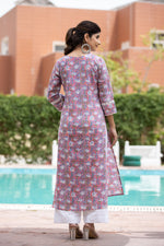 Thumbnail for Kaajh Women's Pink Floral Printed Cotton Kurta - Distacart