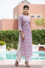 Thumbnail for Kaajh Women's Pink Floral Printed Cotton Kurta - Distacart