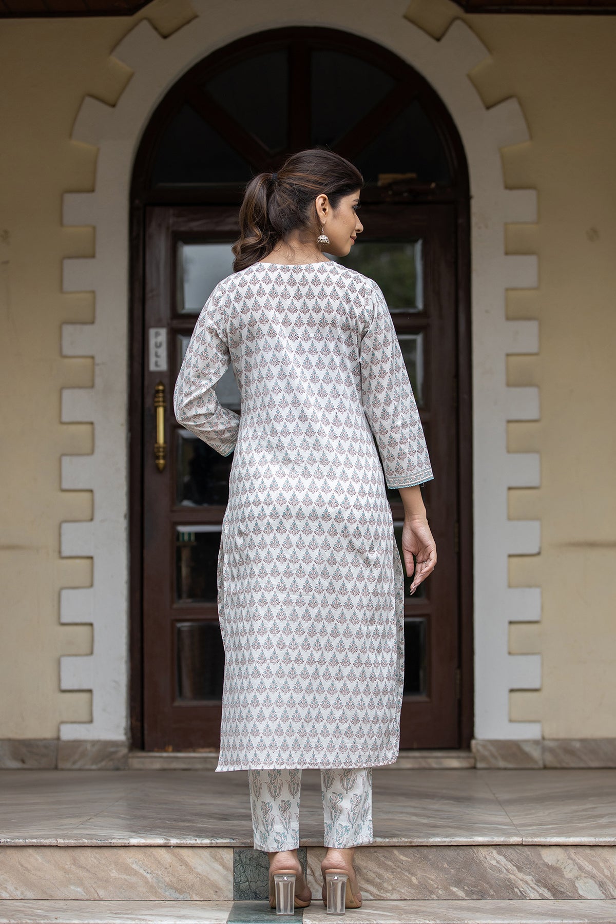 Kaajh Women's White Sea Green Printed Cotton Casual Kurta Pant Set - Distacart