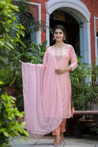 Kaajh Women's Pink Floral Modal Silk Suit Set - Distacart