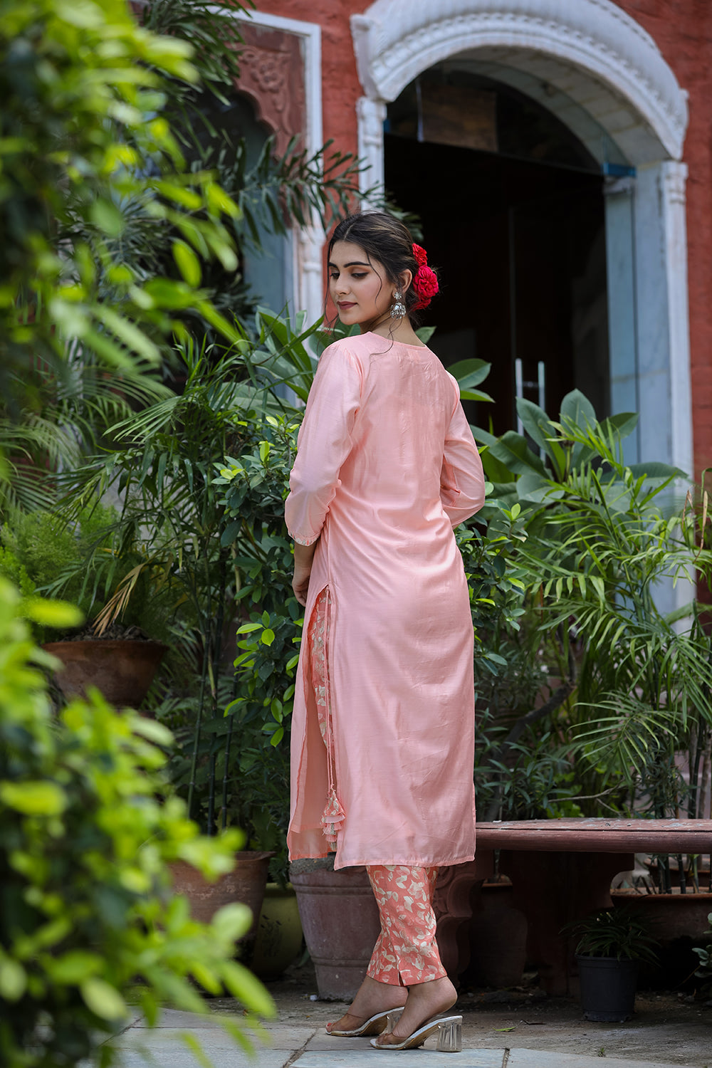 Kaajh Women's Pink Floral Modal Silk Suit Set - Distacart