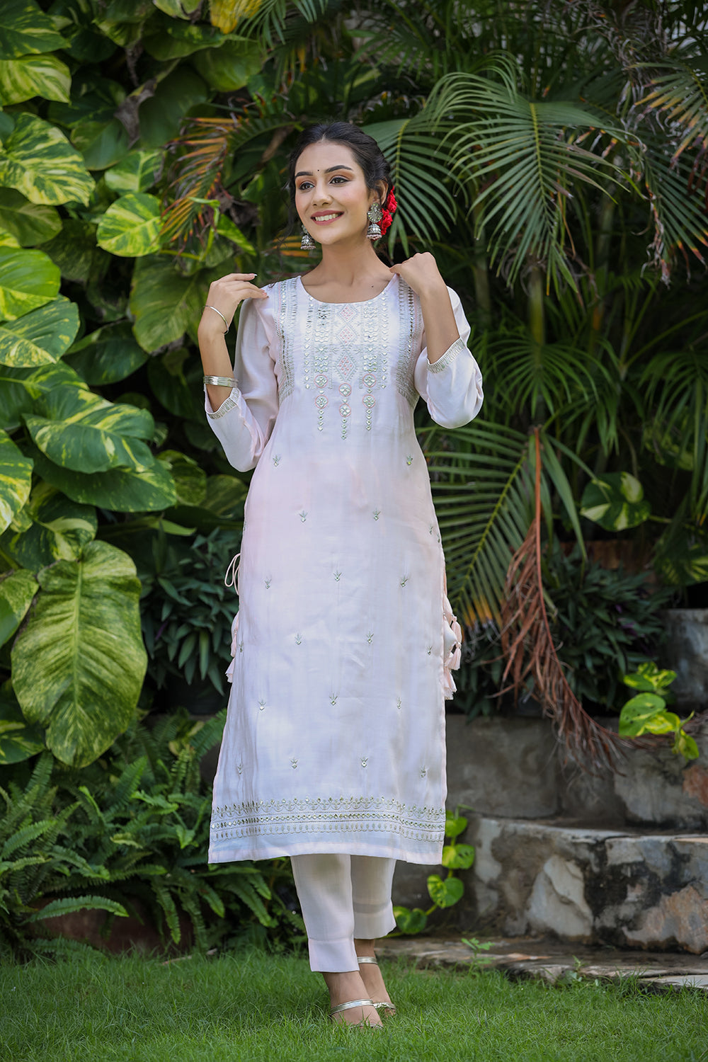Kaajh Women's Baby Pink Modal Silk Suit Set - Distacart