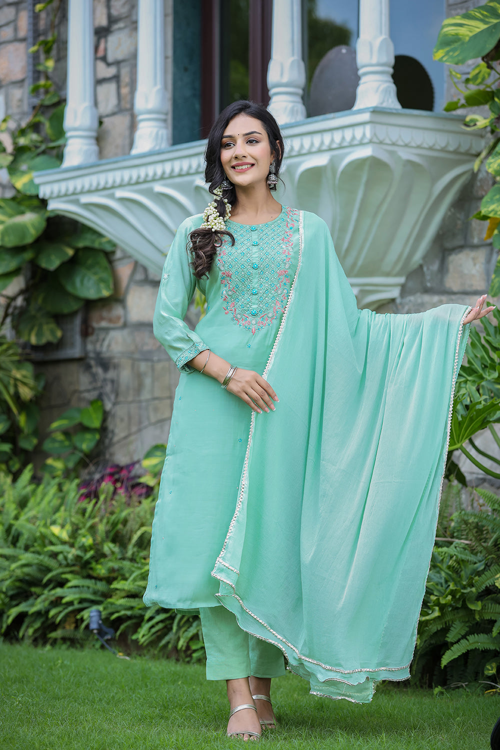 Kaajh Women's Green Modal Silk Suit Set - Distacart
