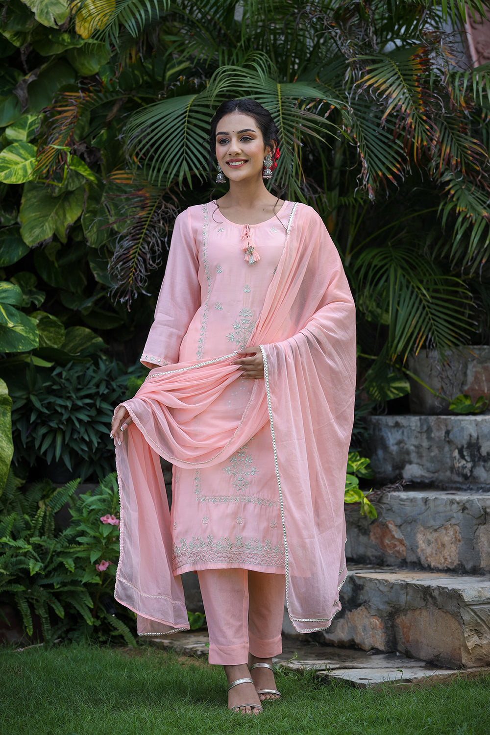 Kaajh Pink Modal Silk Suit Set For Women - Distacart