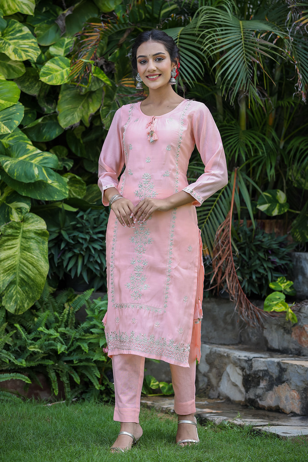 Kaajh Pink Modal Silk Suit Set For Women - Distacart