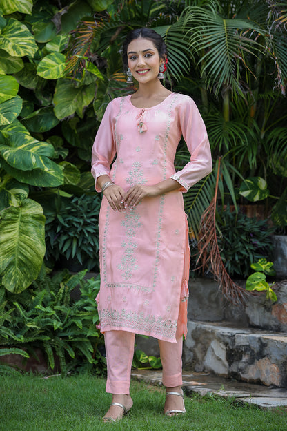 Kaajh Pink Modal Silk Suit Set For Women - Distacart