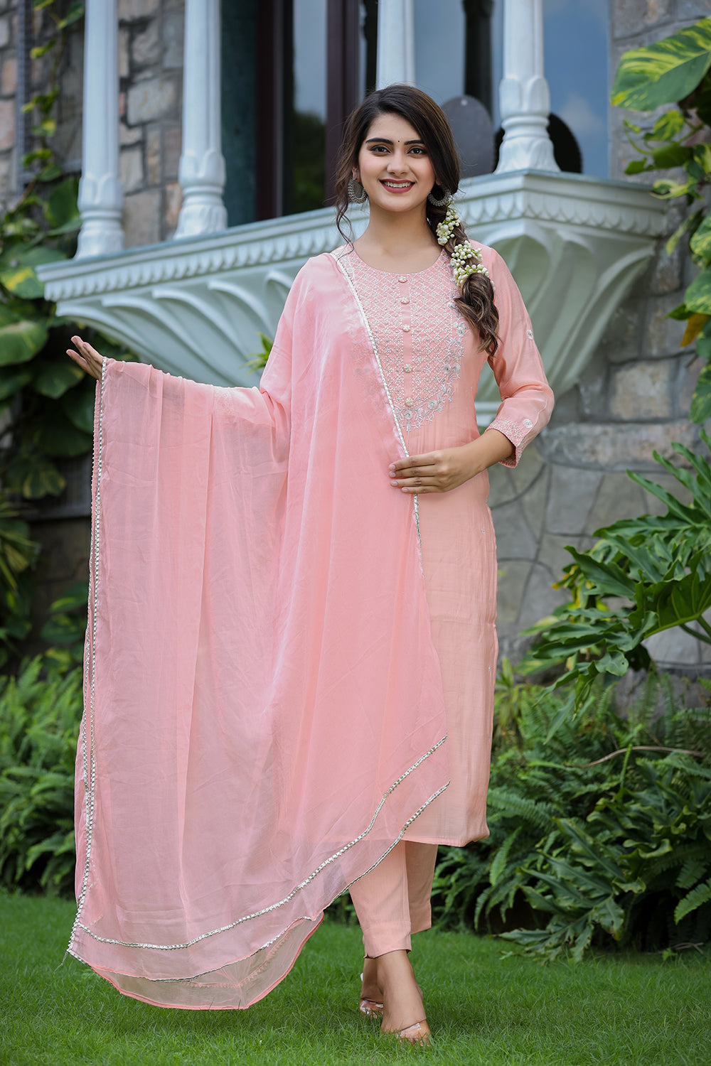 Kaajh Women's Pink Modal Silk Suit Set - Distacart