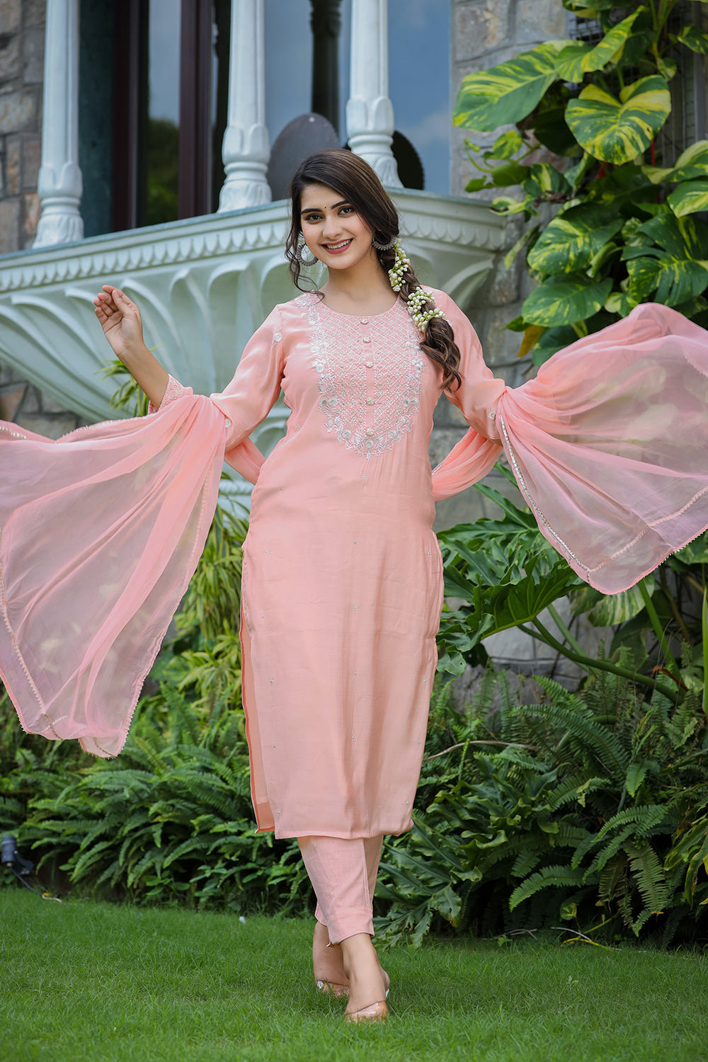 Kaajh Women's Pink Modal Silk Suit Set - Distacart