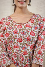 Thumbnail for Kaajh Women's White Green Floral Printed Cotton Ethnic Dress - Distacart