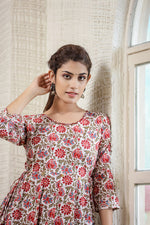 Thumbnail for Kaajh Women's White Green Floral Printed Cotton Ethnic Dress - Distacart