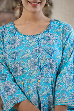 Thumbnail for Kaajh Women's Sky Blue Floral Printed Cotton Ethnic Dress - Distacart