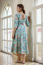 Thumbnail for Kaajh Women's Light Green Floral Printed Cotton Ethnic Dress - Distacart