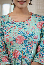 Thumbnail for Kaajh Women's Light Green Floral Printed Cotton Ethnic Dress - Distacart