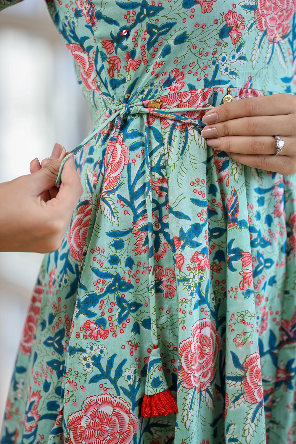 Kaajh Women's Light Green Floral Printed Cotton Ethnic Dress - Distacart