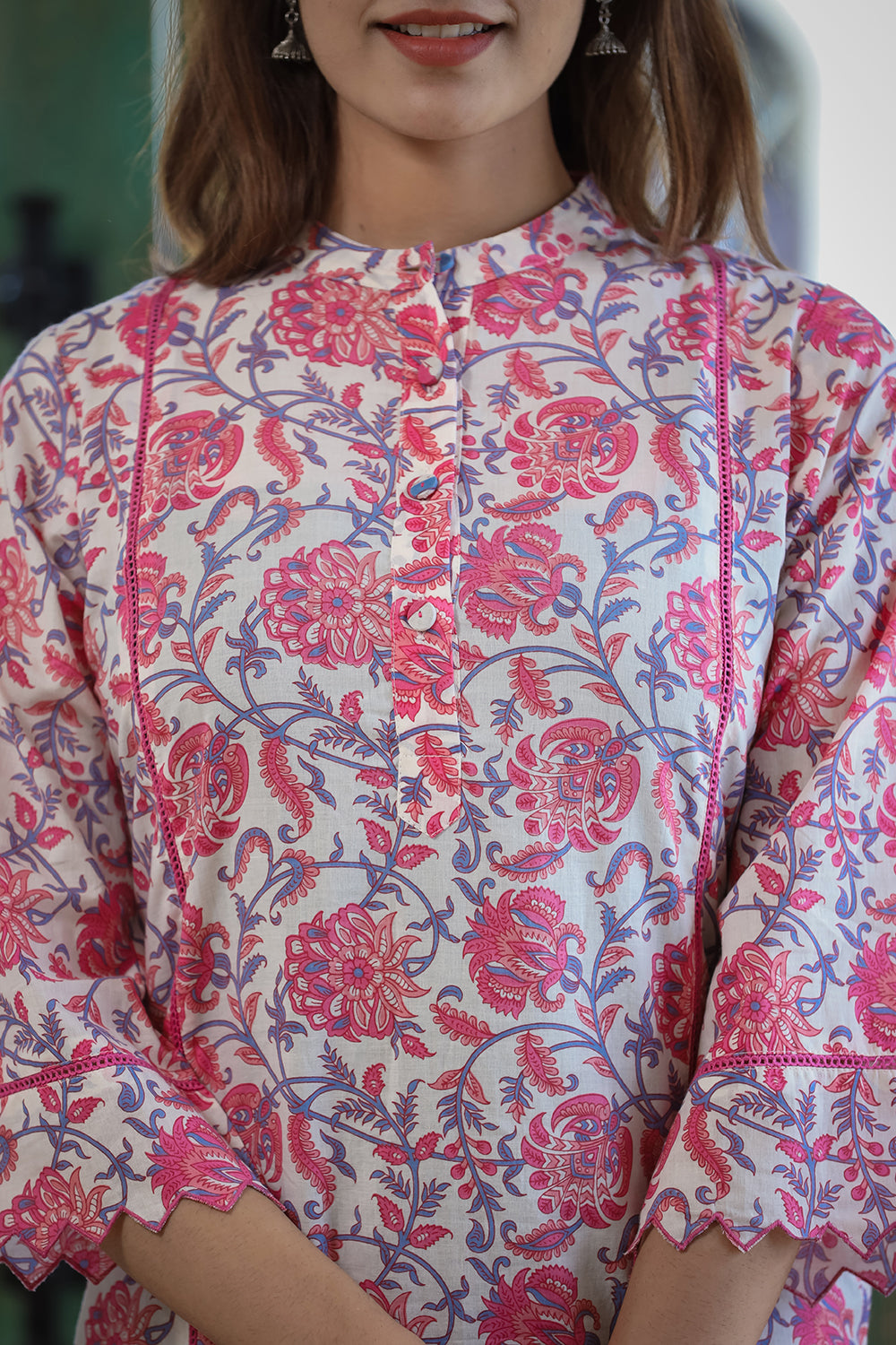 Kaajh Women's Pink Floral Printed Kurta Pant Set - Distacart