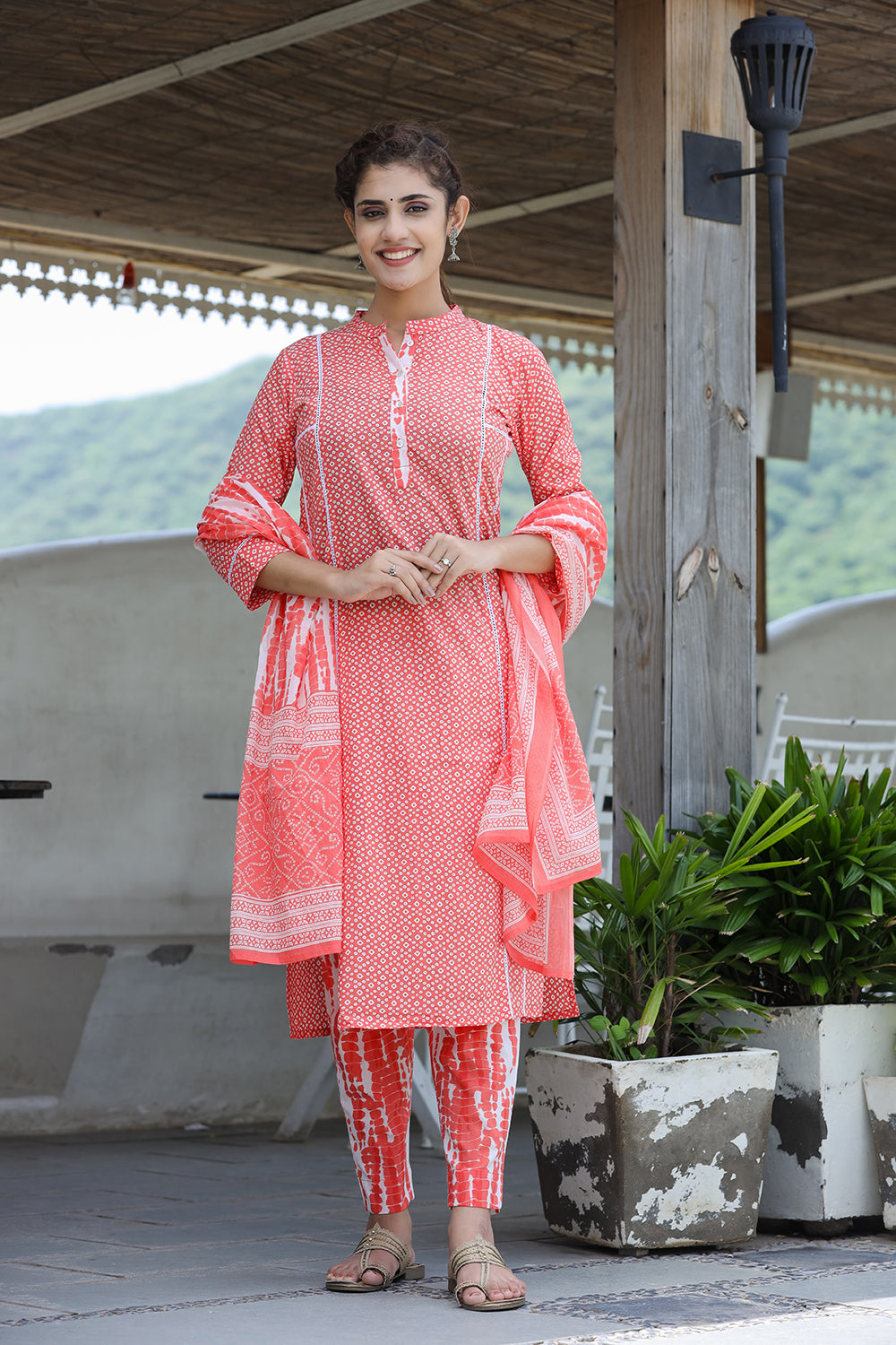 Kaajh Women's Pink Printed Cotton suit set - Distacart