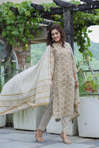 Kaajh Women's Brown Floral Cotton Suit Set - Distacart