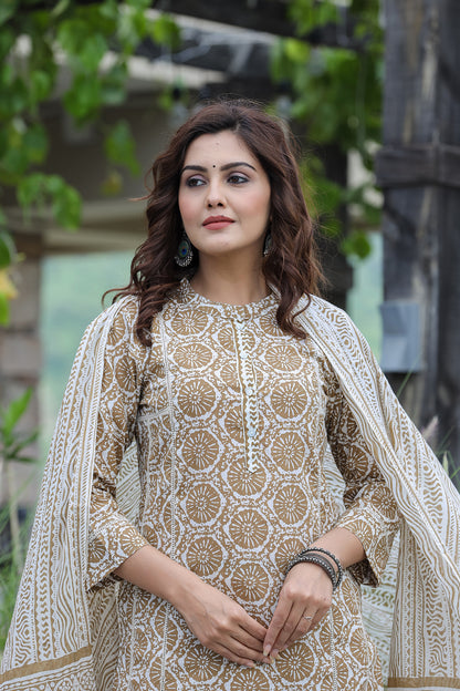 Kaajh Women's Brown Floral Cotton Suit Set - Distacart