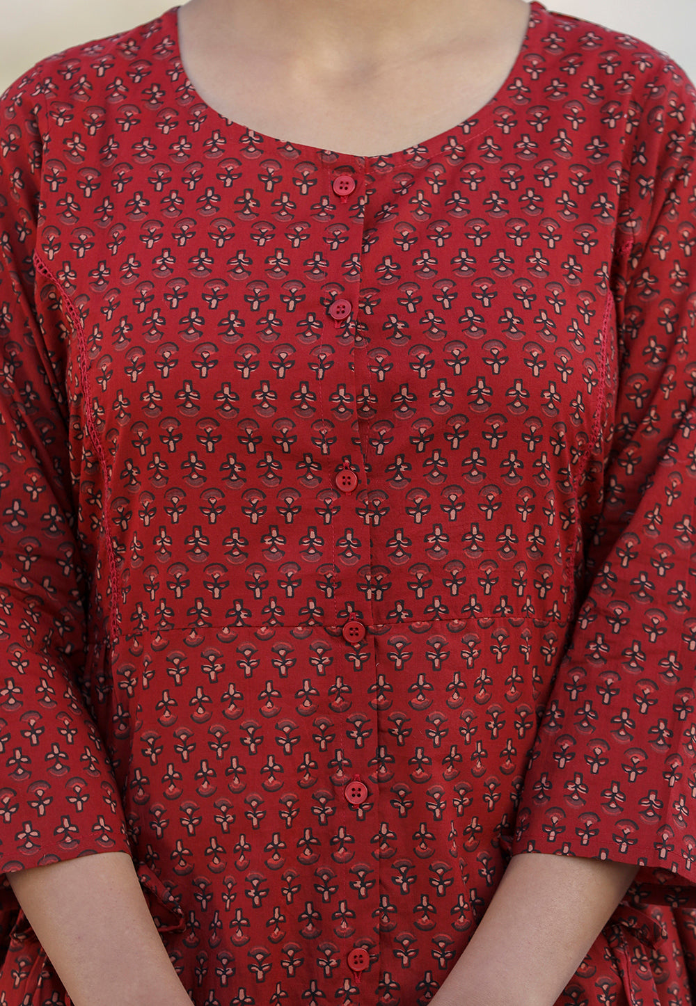Kaajh Maroon Printed Shirt Style Cotton Tunic - Distacart