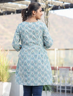 Thumbnail for Kaajh Off White Green Printed Shirt Style Cotton Tunic - Distacart