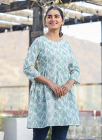 Thumbnail for Kaajh Off White Green Printed Shirt Style Cotton Tunic - Distacart