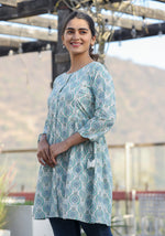 Thumbnail for Kaajh Off White Green Printed Shirt Style Cotton Tunic - Distacart