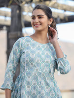 Thumbnail for Kaajh Off White Green Printed Shirt Style Cotton Tunic - Distacart