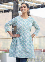 Thumbnail for Kaajh Off White Green Printed Shirt Style Cotton Tunic - Distacart