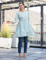 Thumbnail for Kaajh Off White Green Printed Shirt Style Cotton Tunic - Distacart