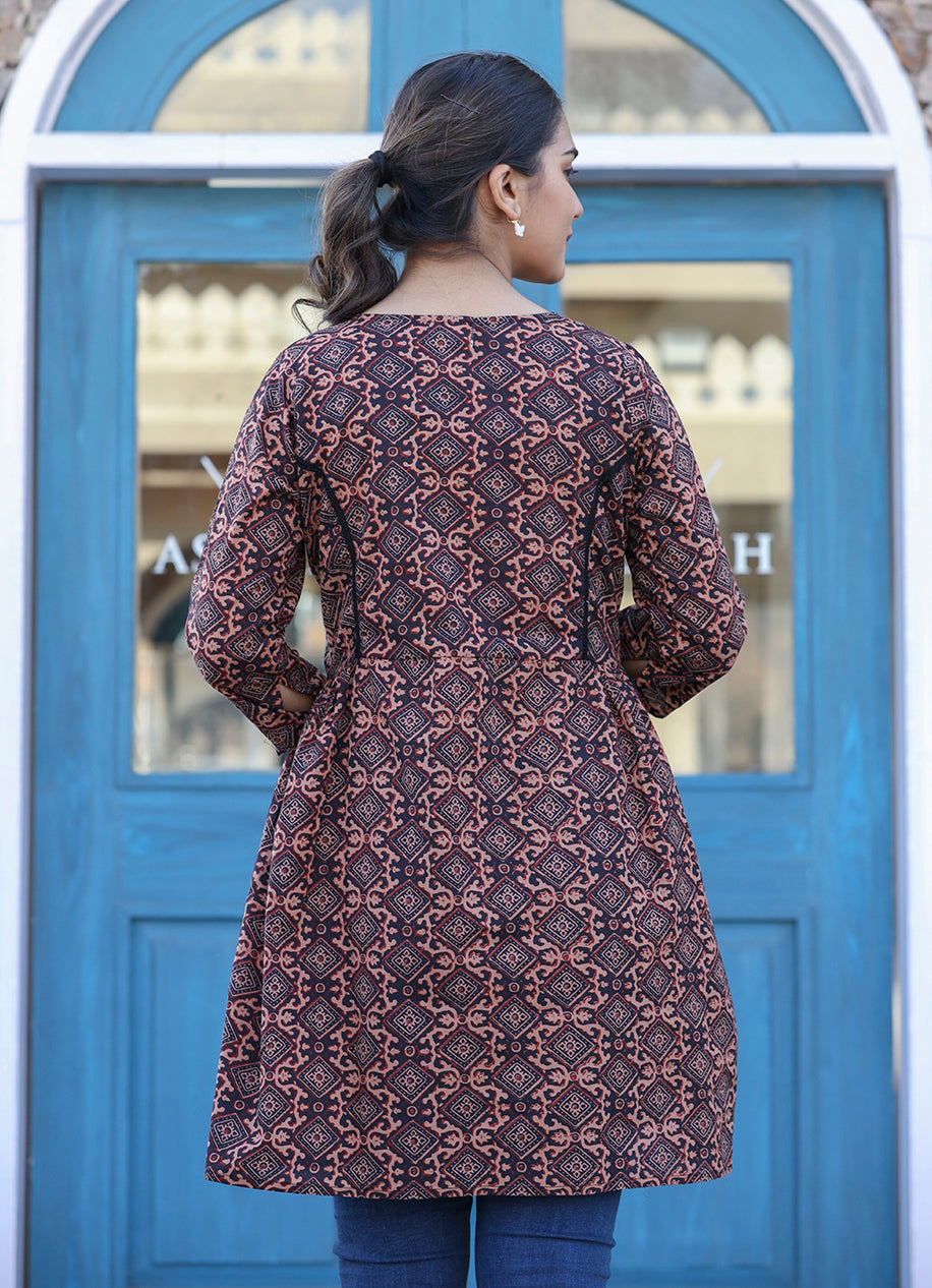 Kaajh Coffee Brown Cotton Shirt Style Tunic - Distacart