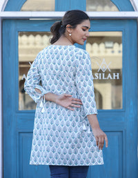 Thumbnail for Kaajh White Printed Cotton Shirt Style Tunic Top - Distacart