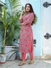 Kaajh Woman's Pink Floral Print Cotton Kurta Pant Set - Distacart