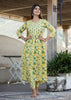 Kaajh Women's Yellow Floral Print Side Slit Cotton Kurta Pant Set - Distacart