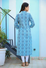 Thumbnail for Kaajh Woman's Sky Blue Ethnic Print Casual Kurta - Distacart