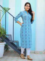 Thumbnail for Kaajh Woman's Sky Blue Ethnic Print Casual Kurta - Distacart