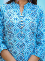 Thumbnail for Kaajh Woman's Sky Blue Ethnic Print Casual Kurta - Distacart