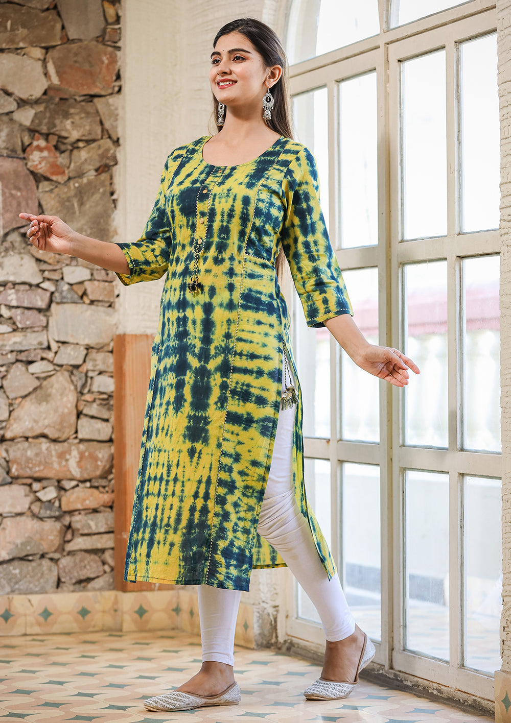 Kaajh Women's Green Shibori Tie Dye Cotton Casual Kurta - Distacart