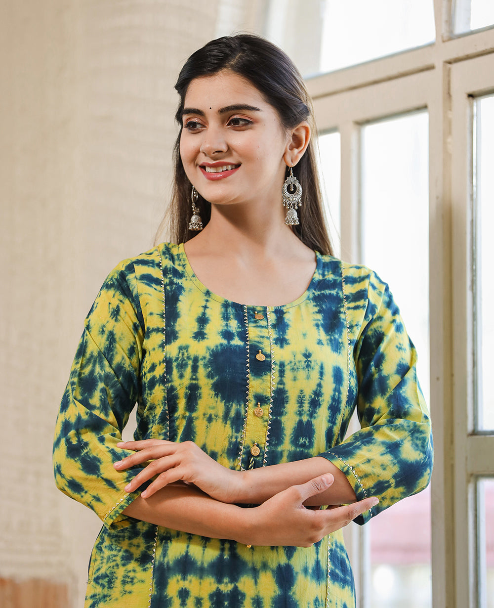 Kaajh Women's Green Shibori Tie Dye Cotton Casual Kurta - Distacart