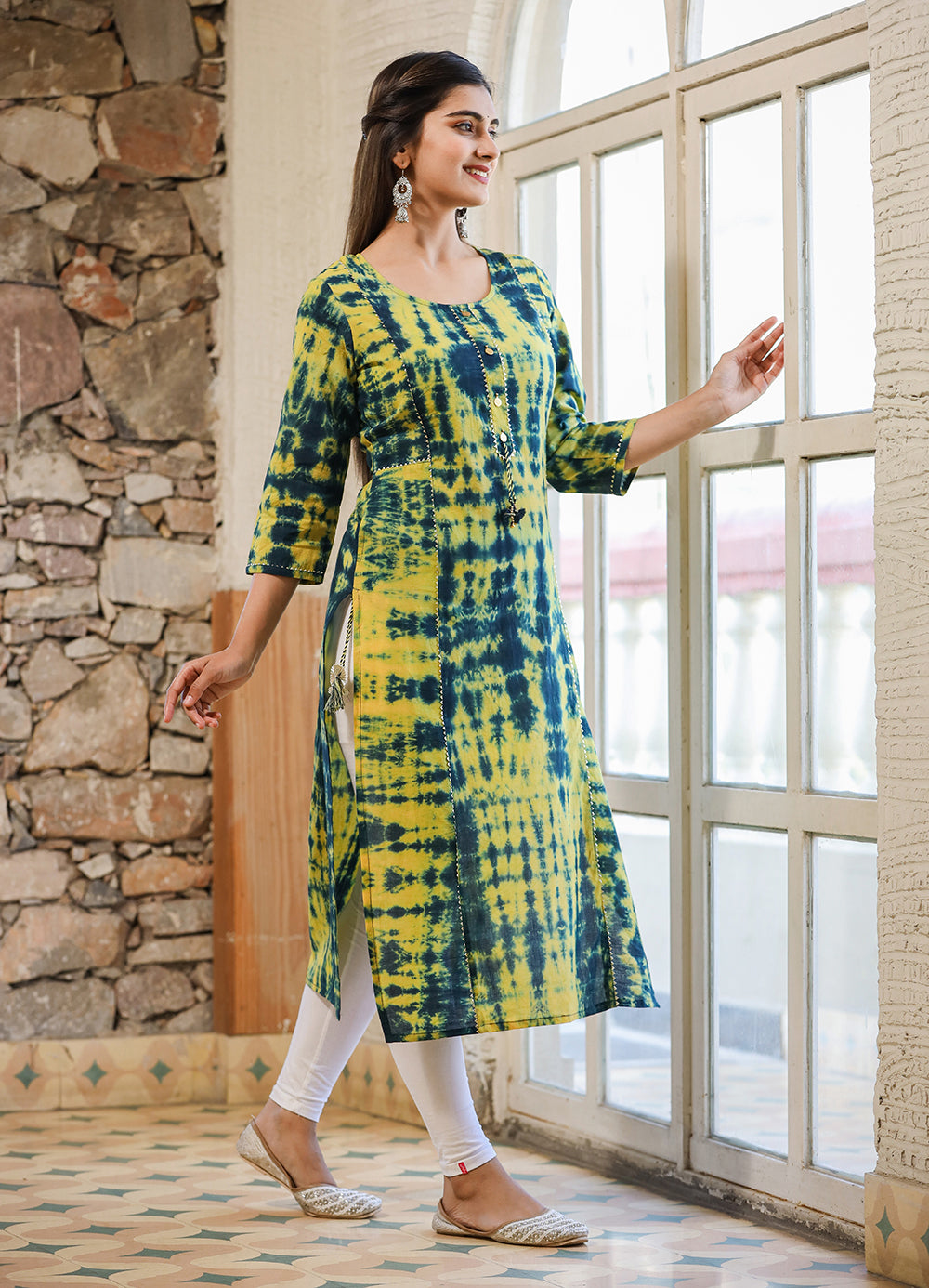 Kaajh Women's Green Shibori Tie Dye Cotton Casual Kurta - Distacart
