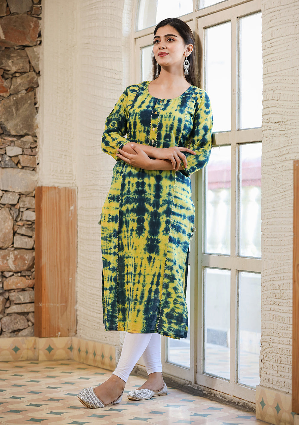 Kaajh Women's Green Shibori Tie Dye Cotton Casual Kurta - Distacart
