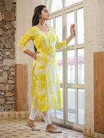 Thumbnail for Kaajh Women's Yellow Shibori Tie Dye Cotton Casual Kurta - Distacart